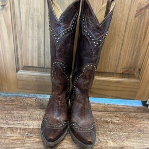 Brown Studded Leather Cowboy Boots